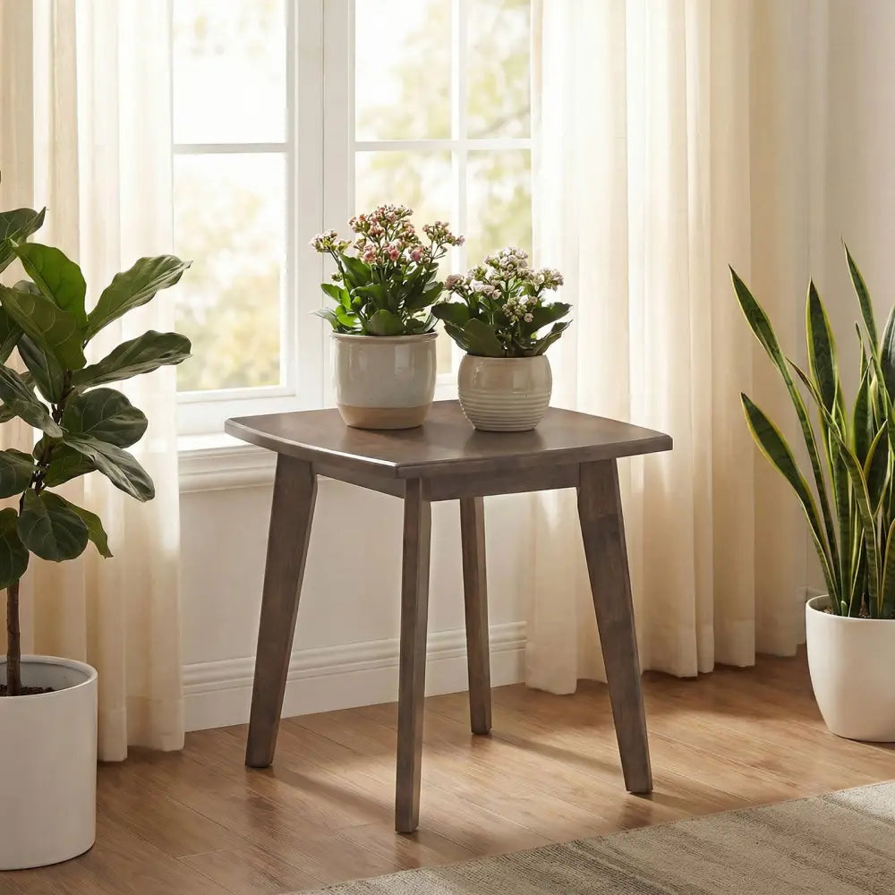 Solid Wood Side Table Square End Table with Thickened Top and Curved Edge-Walnut - Walnut - End & Side Tables