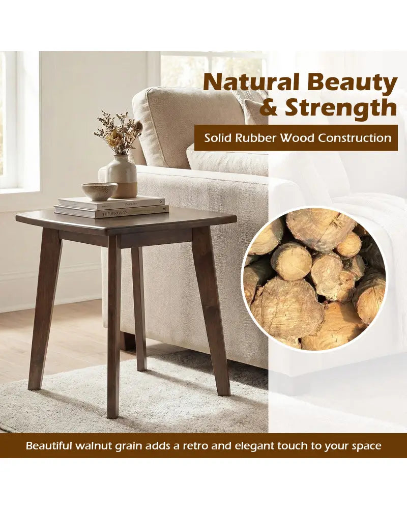 Solid Wood Side Table Square End Table with Thickened Top and Curved Edge-Walnut - Walnut - End & Side Tables