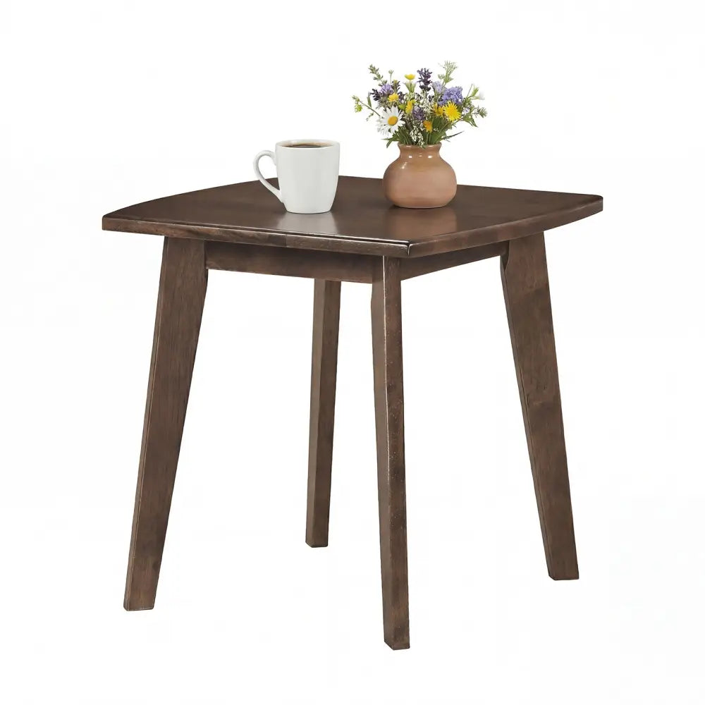 Solid Wood Side Table Square End Table with Thickened Top and Curved Edge-Walnut - Walnut - End & Side Tables