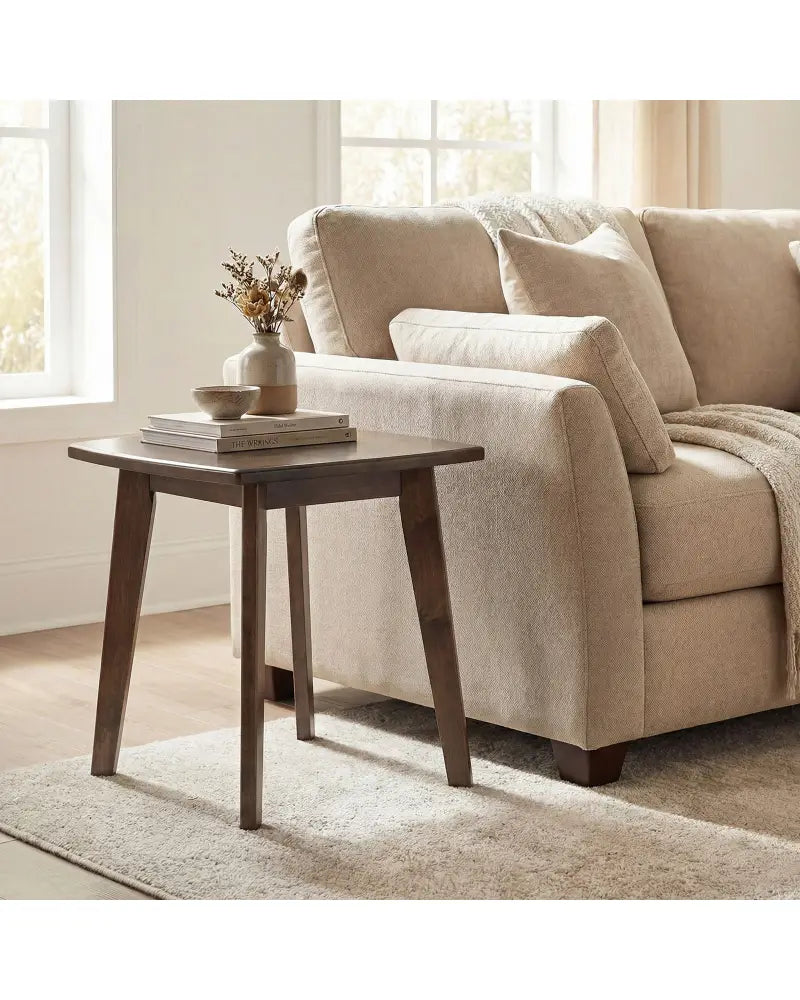 Solid Wood Side Table Square End Table with Thickened Top and Curved Edge-Walnut - Walnut - End & Side Tables