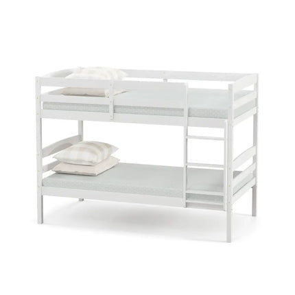 Solid Wood Twin Over Twin Bunk Bed Frame with High Guardrails and Integrated Ladder-White - White - Bunk Bed Frame