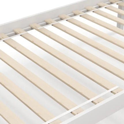 Solid Wood Twin Over Twin Bunk Bed Frame with High Guardrails and Integrated Ladder-White - White - Bunk Bed Frame