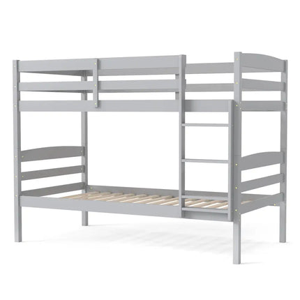 Solid Wood Twin Over Twin Bunk Bed Frame with High Guardrails and Integrated Ladder-Gray - Gray - Bunk Bed Frame