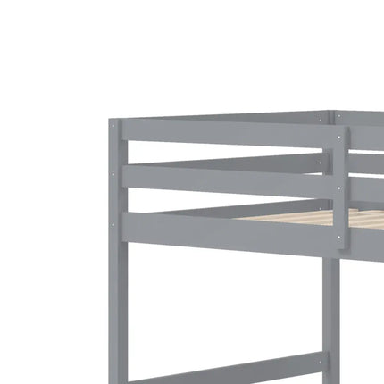 Solid Wood Twin Over Full Low Bunk Bed with Storage Stairs-Grey - Gray - Bunk Bed Frame