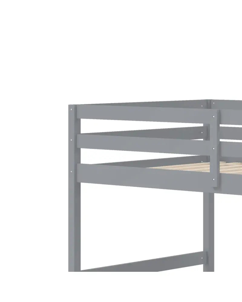 Solid Wood Twin Over Full Low Bunk Bed with Storage Stairs-Grey - Gray - Bunk Bed Frame