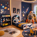 Space Astronaut Theme Kids Upholstered Platform Bed with Toy Storage Organizer - Toddler & Kids Furniture