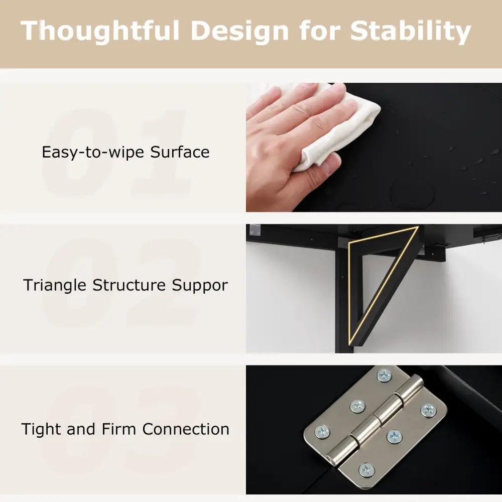 Space Saver Folding Wall-Mounted Drop-Leaf Table-Black - Black - Laptop Tables & Printer Stands