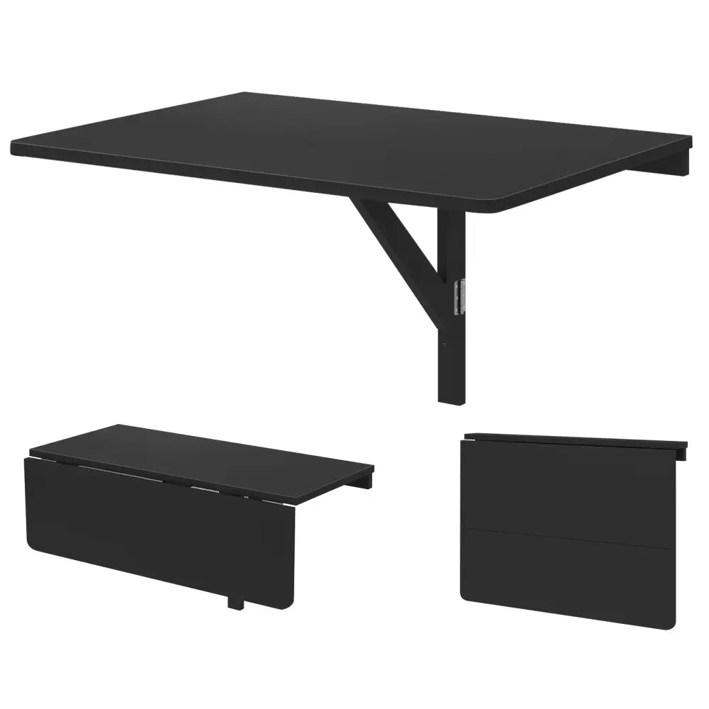 Space Saver Folding Wall-Mounted Drop-Leaf Table-Black - Black - Laptop Tables & Printer Stands