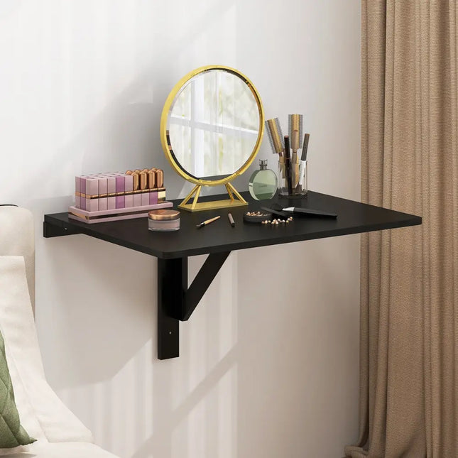 Space Saver Folding Wall-Mounted Drop-Leaf Table-Black - Black - Laptop Tables & Printer Stands