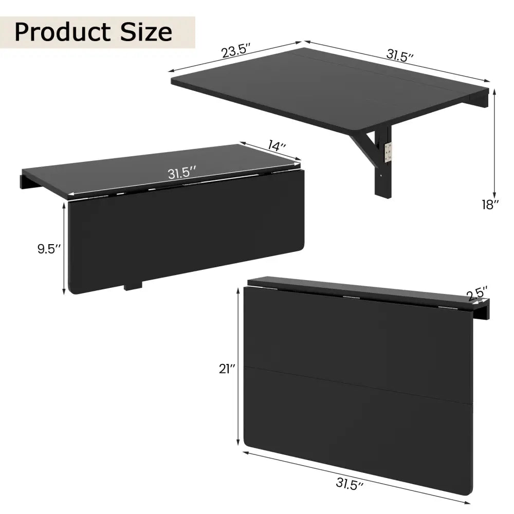 Space Saver Folding Wall-Mounted Drop-Leaf Table-Black - Black - Laptop Tables & Printer Stands