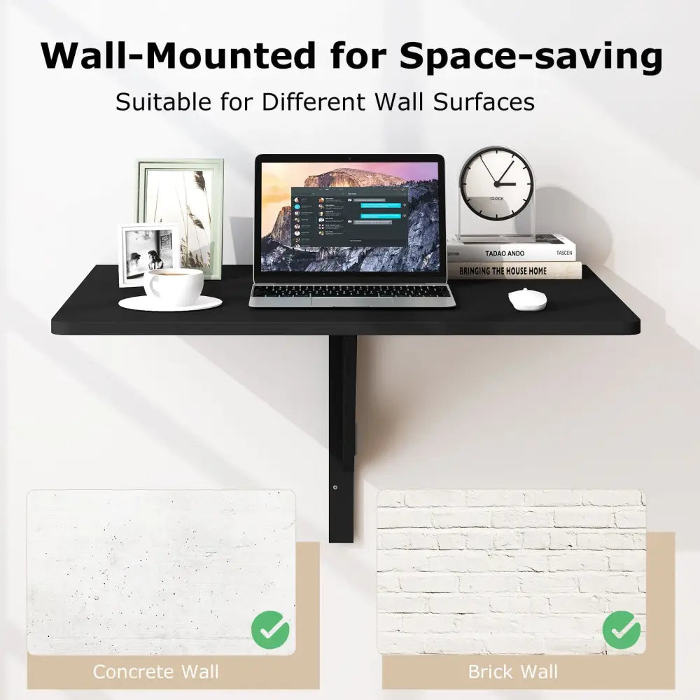 Space Saver Folding Wall-Mounted Drop-Leaf Table-Black - Black - Laptop Tables & Printer Stands