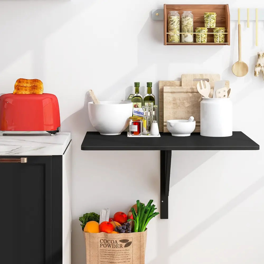 Space Saver Folding Wall-Mounted Drop-Leaf Table-Black - Black - Laptop Tables & Printer Stands