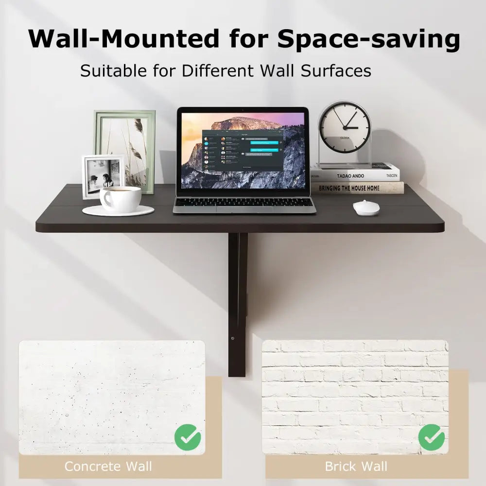 Space Saver Folding Wall-Mounted Drop-Leaf Table-Brown - Brown - Laptop Tables & Printer Stands