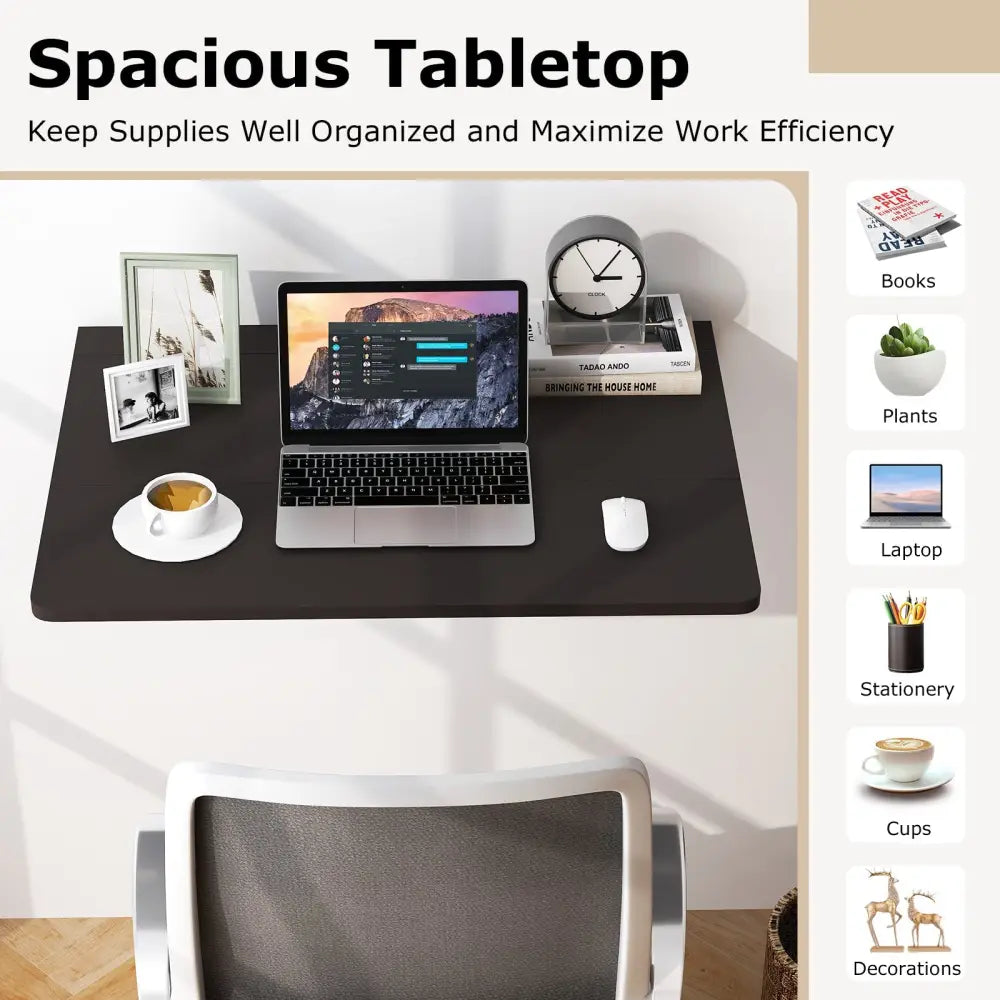 Space Saver Folding Wall-Mounted Drop-Leaf Table-Brown - Brown - Laptop Tables & Printer Stands