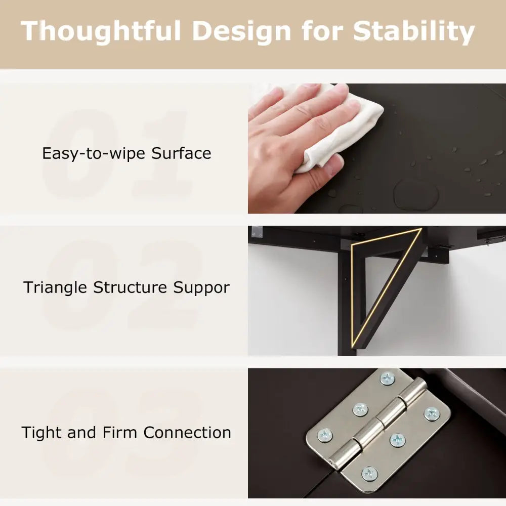 Space Saver Folding Wall-Mounted Drop-Leaf Table-Brown - Brown - Laptop Tables & Printer Stands