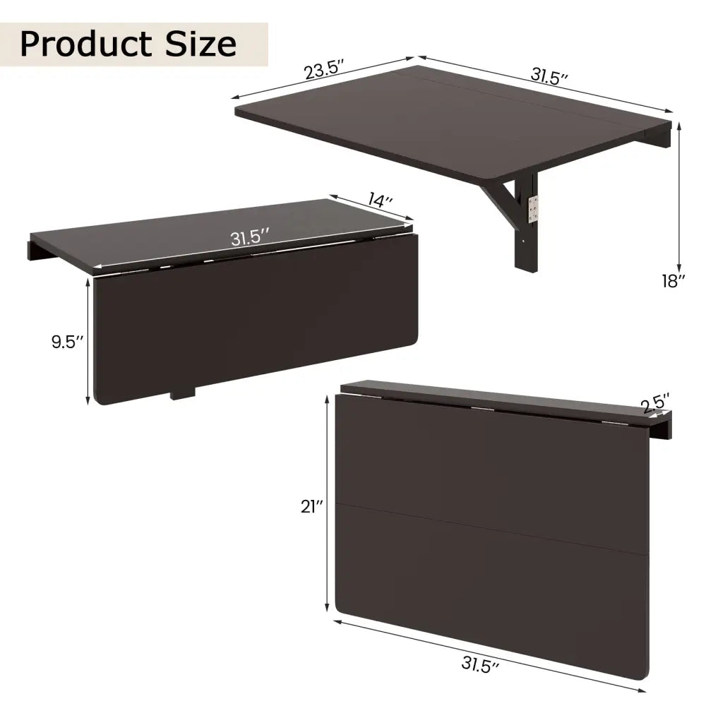 Space Saver Folding Wall-Mounted Drop-Leaf Table-Brown - Brown - Laptop Tables & Printer Stands
