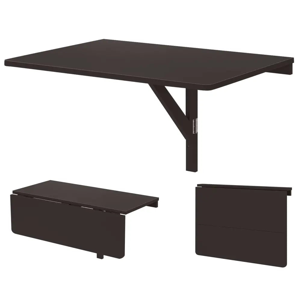 Space Saver Folding Wall-Mounted Drop-Leaf Table-Brown - Brown - Laptop Tables & Printer Stands