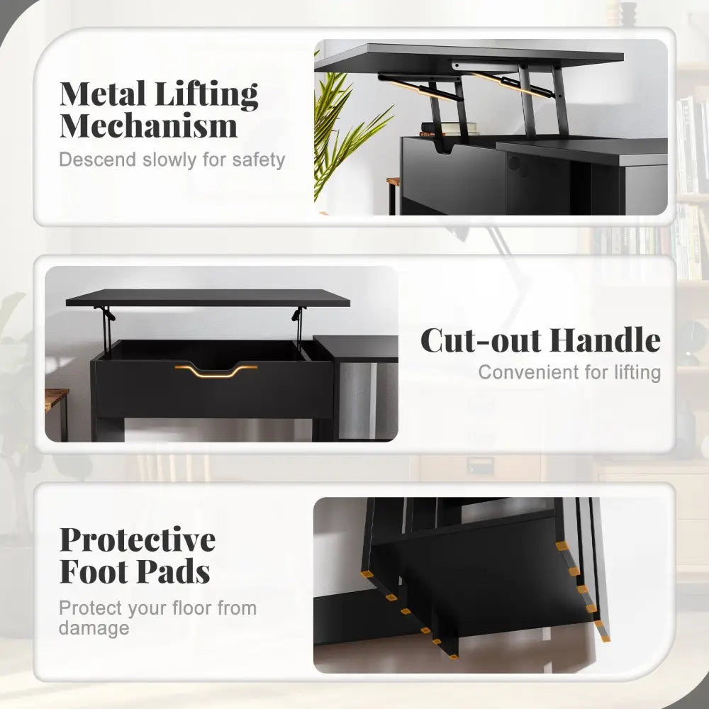 Space Saving Computer Desk with Hidden Compartment and Open Storage Shelves-Black - Black - Computer Desks