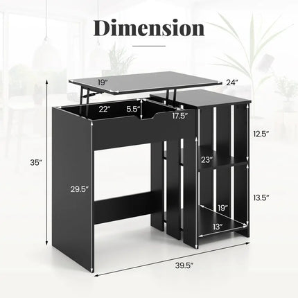 Space Saving Computer Desk with Hidden Compartment and Open Storage Shelves-Black - Black - Computer Desks
