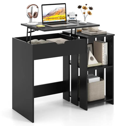 Space Saving Computer Desk with Hidden Compartment and Open Storage Shelves-Black - Black - Computer Desks