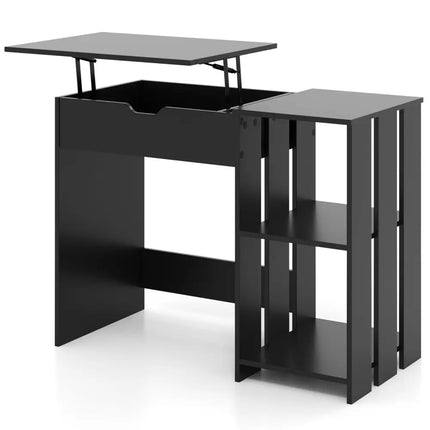 Space Saving Computer Desk with Hidden Compartment and Open Storage Shelves-Black - Black - Computer Desks
