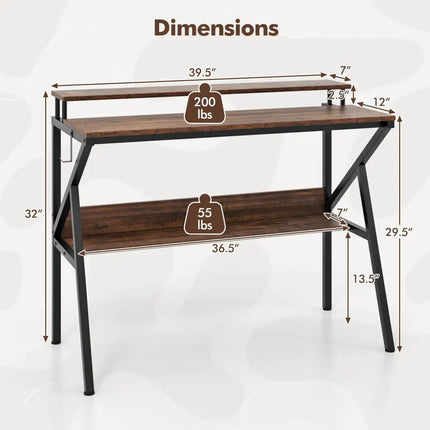Space Saving Computer Desk with Monitor Stand and Extra Storage Shelf for Work Study-Rustic Brown - Rustic Brown