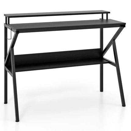 Space Saving Computer Desk with Monitor Stand and Extra Storage Shelf for Work Study-Black - Black - Computer Desks