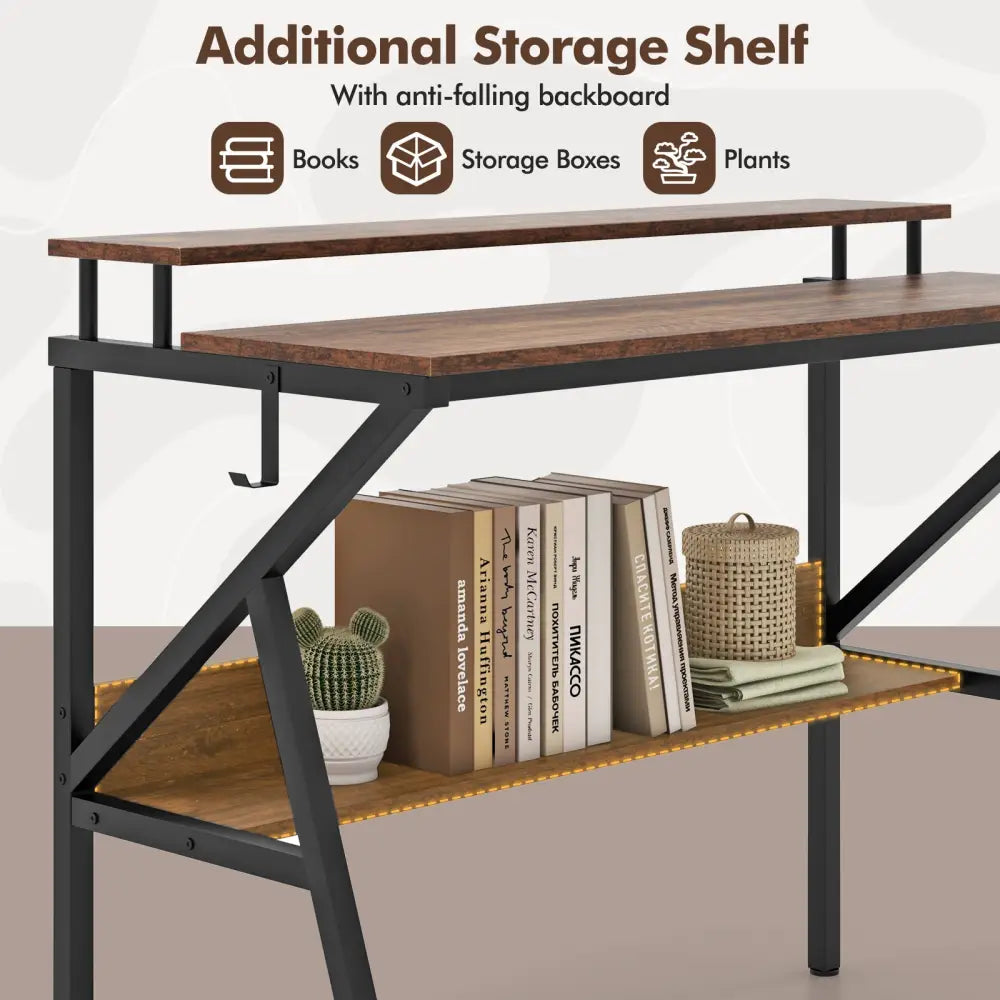 Space Saving Computer Desk with Monitor Stand and Extra Storage Shelf for Work Study-Rustic Brown - Rustic Brown