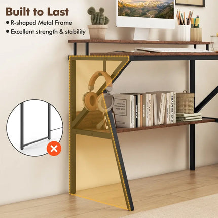 Space Saving Computer Desk with Monitor Stand and Extra Storage Shelf for Work Study-Rustic Brown - Rustic Brown