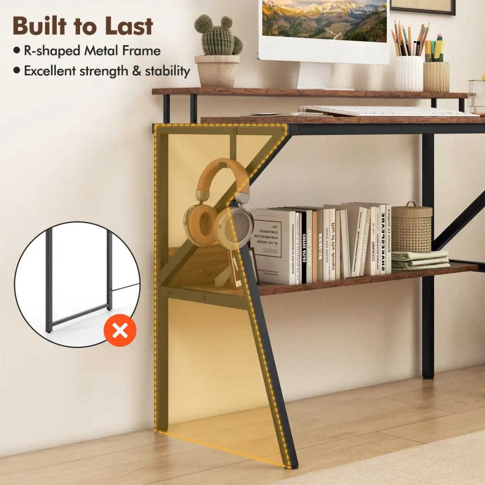 Space Saving Computer Desk with Monitor Stand and Extra Storage Shelf for Work Study-Rustic Brown - Rustic Brown