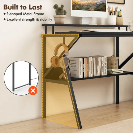 Space Saving Computer Desk with Monitor Stand and Extra Storage Shelf for Work Study-Black - Black - Computer Desks