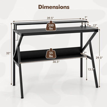 Space Saving Computer Desk with Monitor Stand and Extra Storage Shelf for Work Study-Black - Black - Computer Desks