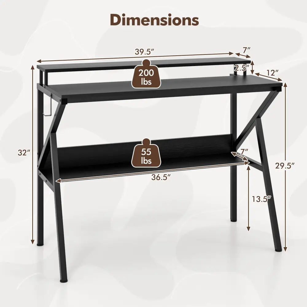 Space Saving Computer Desk with Monitor Stand and Extra Storage Shelf for Work Study-Black - Black - Computer Desks