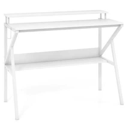 Space Saving Computer Desk with Monitor Stand and Extra Storage Shelf for Work Study-White - White - Computer Desks