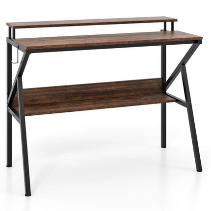 Space Saving Computer Desk with Monitor Stand and Extra Storage Shelf for Work Study-Rustic Brown - Rustic Brown