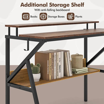 Space Saving Computer Desk with Monitor Stand and Extra Storage Shelf for Work Study-Rustic Brown - Rustic Brown