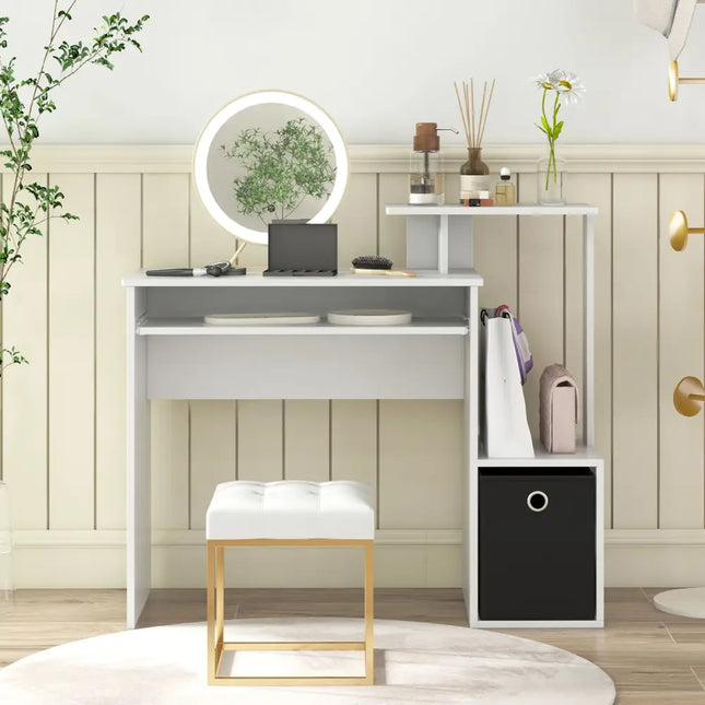 Space-saving Computer Desk with Pull-out Keyboard Tray-White - White - Computer Desks