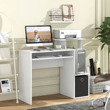 Space-saving Computer Desk with Pull-out Keyboard Tray-White - White - Computer Desks