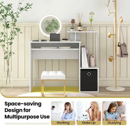 Space-saving Computer Desk with Pull-out Keyboard Tray-White - White - Computer Desks