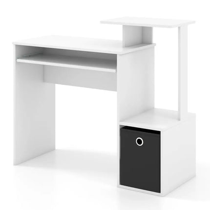 Space-saving Computer Desk with Pull-out Keyboard Tray-White - White - Computer Desks