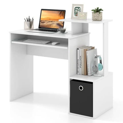 Space-saving Computer Desk with Pull-out Keyboard Tray-White - White - Computer Desks