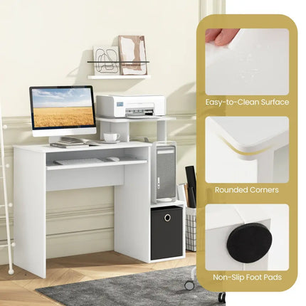 Space-saving Computer Desk with Pull-out Keyboard Tray-White - White - Computer Desks
