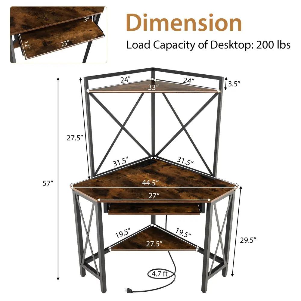 Space-Saving Corner Computer Desk with with Hutch and Keyboard Tray-Rustic Brown - Rustic Brown - Corner Desks
