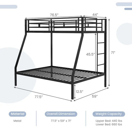 Space-saving Metal Slatted Bed Frame for Teens and Adults Noise-free No Box Spring Needed-Black - Black - Bunk Bed Frame