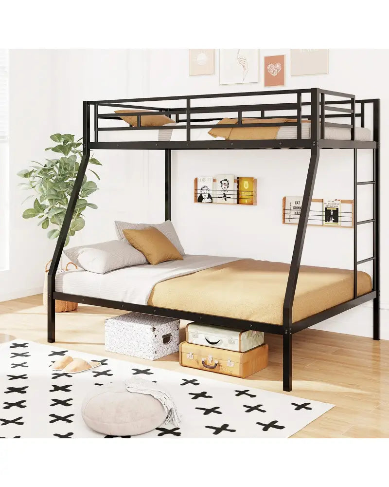 Space-saving Metal Slatted Bed Frame for Teens and Adults Noise-free No Box Spring Needed-Black - Black - Bunk Bed Frame