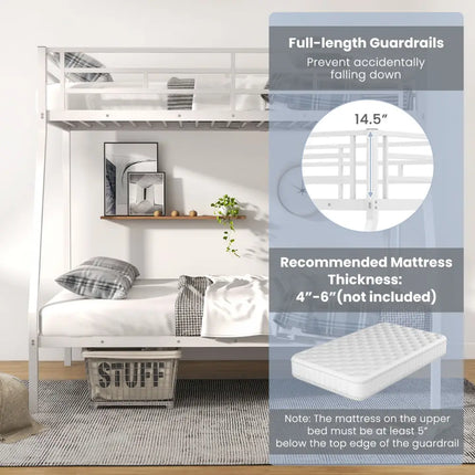 Space-saving Metal Slatted Bed Frame for Teens and Adults Noise-free No Box Spring Needed-White - White - Bunk Bed Frame
