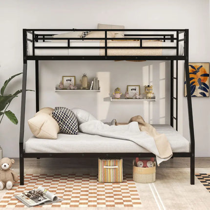 Space-saving Metal Slatted Bed Frame for Teens and Adults Noise-free No Box Spring Needed-Black - Black - Bunk Bed Frame