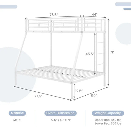 Space-saving Metal Slatted Bed Frame for Teens and Adults Noise-free No Box Spring Needed-White - White - Bunk Bed Frame