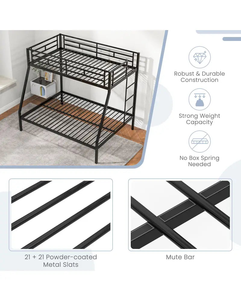 Space-saving Metal Slatted Bed Frame for Teens and Adults Noise-free No Box Spring Needed-Black - Black - Bunk Bed Frame