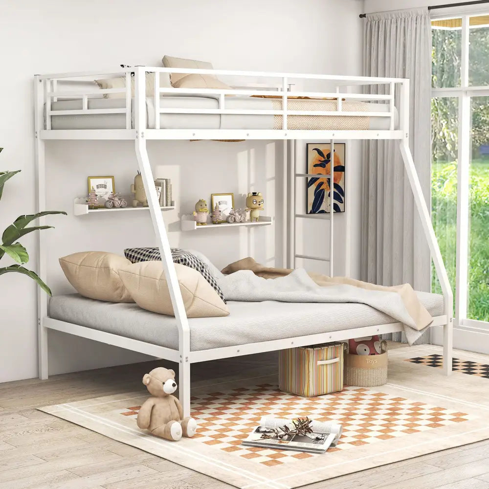 Space-saving Metal Slatted Bed Frame for Teens and Adults Noise-free No Box Spring Needed-White - White - Bunk Bed Frame